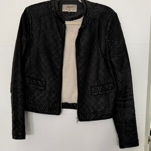 Zara Black Textured Leather Jacket